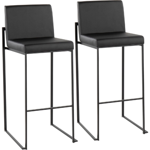 Fuji High Back 31" Bar Stool in Black Leatherette & Black Steel (Set of 2)